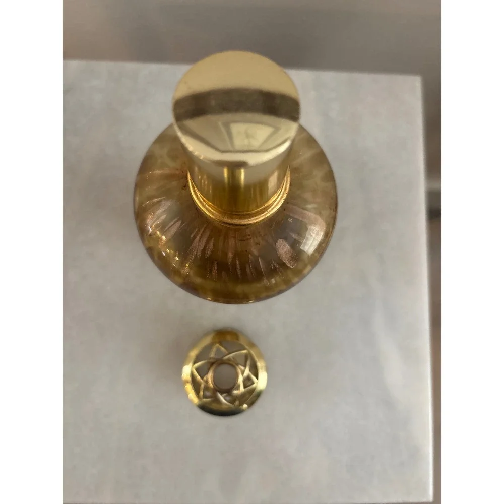 Vintage Amber Marbled Glass Catalytic Fragrance Lamp with Gold Tone Crown Cap